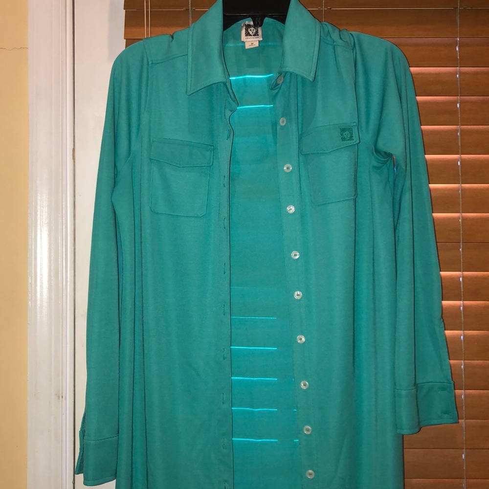Vintage turquoise Anne Klein Button-up Dress